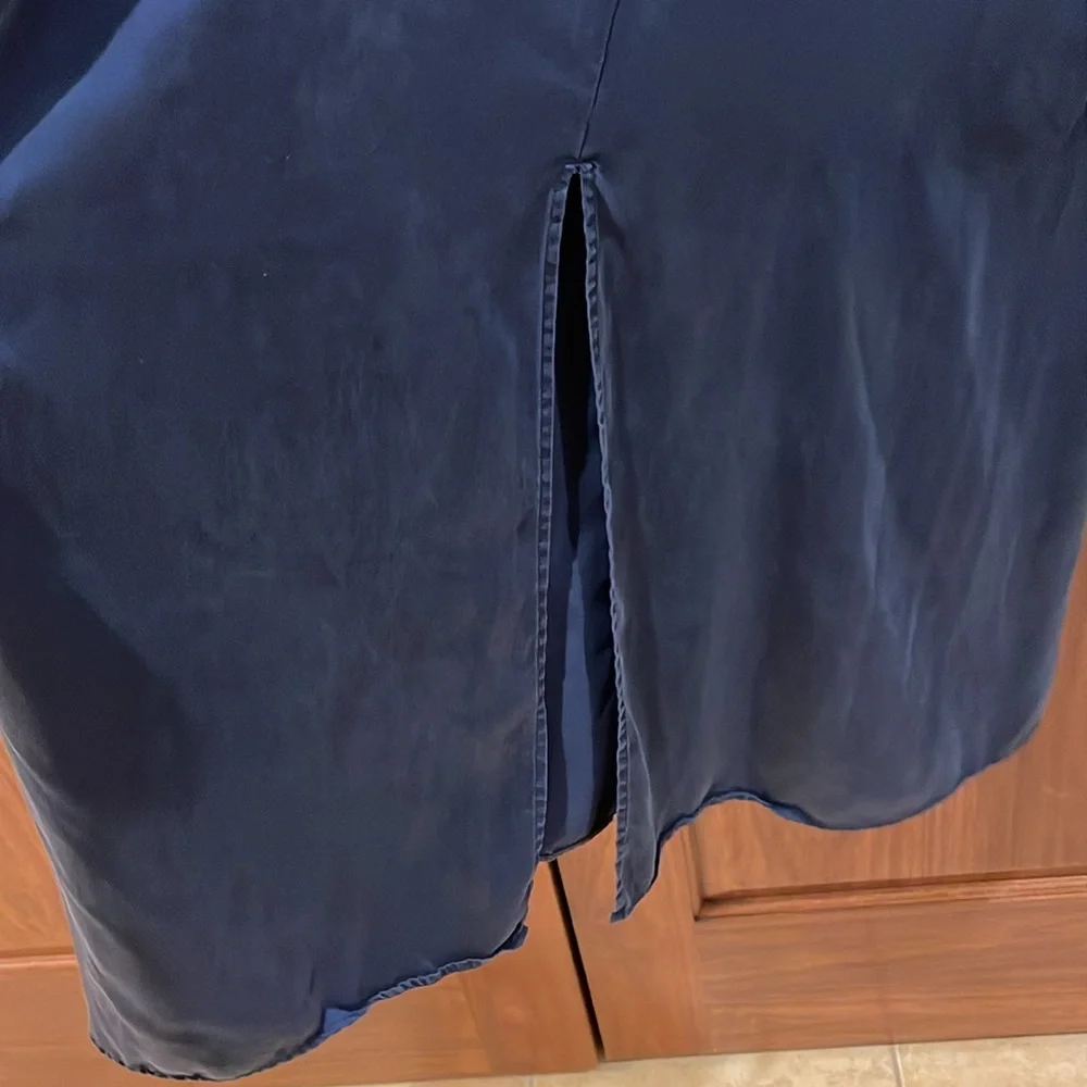 Lunya Washable Silk Racer Maxi Dress Navy Blue Deep V-Back Slit Minimalist L/XL - Picture 8 of 15